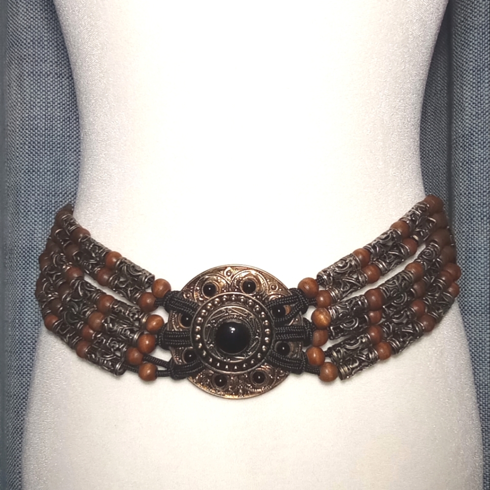 Unique Bohemian Metal & Wooden Beads Adjustable Black/Brown Women's Belt